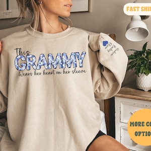 Custom Grandma Sweatshirt With Grandkids Names On Sleeve, Personalized Granny Hoodie, Gramma Outfit, Gigi Mimi Clothing, Mothers Day Gifts