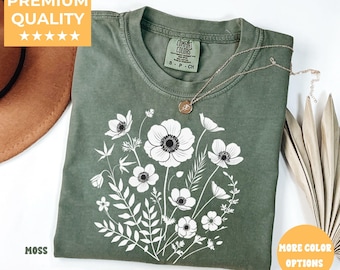 Chemise fleurs sauvages Comfort Colors®, chemise cottagecore floral, chemise botanique, chemise fleurs, chemise nature, t-shirt fleurs sauvages, chemise fleurs sauvages