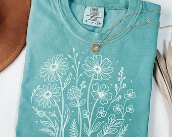 Comfort Colors® Vintage Pressed Flowers Shirt Botanical Floral Tshirt Boho Cottagecore Tee Wildflowers Floral T Shirt Gift for Gardener