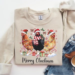 Сute Christmas Chickens Sweatshirt, Christmas Farm Animals Sweatshirt, Womens Christmas Chicken Sweatshirt,Christmas Holiday Sweatshirt Gift