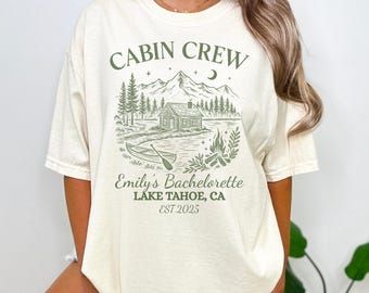 Vintage custom kamp shirt vrijgezellenfeest, bergbruid teekamp, wandelen bruidsfeest geschenken, bachfeestt-shirt meer thema, meidenreis