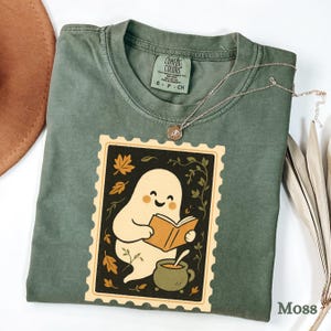 Retro Ghost Reading Books Shirt Comfort Colors, Halloween Teacher Tee, Librarian Halloween Shirt, Boo School Gift, Ghost Reading Shirt