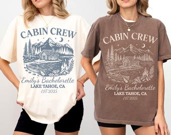 Vintage custom kamp shirt vrijgezellenfeest, bergbruid teekamp, wandelen bruidsfeest geschenken, bachfeestt-shirt meer thema, meidenreis