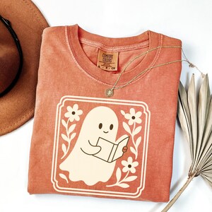 Retro Ghost Reading Books Shirt Comfort Colors, Halloween Teacher Tee, Librarian Halloween Shirt, Boo School Gift, Ghost Reading Shirt