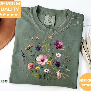 Comfort Colors® Boho Cottagecore Tshirt, Wildflowers T shirt, Vintage Pressed Flowers Shirt, Botanical Floral Tee, Gift for Gardener, Floral