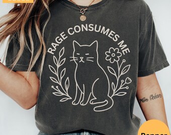 Camiseta "La ira me consume", camiseta con meme de gato tierno, camiseta divertida con gatito sarcástico, camiseta de salud mental con colores cottagecore y confort.