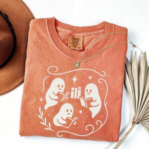 Retro Ghost Reading Books Shirt Comfort Colors, Halloween Teacher Tee, Librarian Halloween Shirt, Boo School Gift, Ghost Reading Shirt