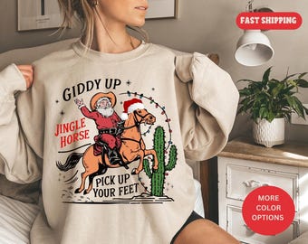 Cowboy Christmas Sweater, Western christmas sweater, Howdy Country Christmas Horse, Cowgirl Shirt, Christmas Sweatshirt, Vintage Christmas