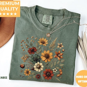 Vintage Cottagecore Shirt Goblincore shirt Boho wildflowers shirt Nature Shirt Botanical Shirt Garden Lover Autumn Aesthetic Green witch