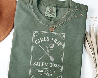Chemise couleurs confort voyage pour filles Salem, t-shirt sorcière d'Halloween, chemise rétro saison effrayante, cadeau Salem Massachusetts, T-shirt automne sorcière