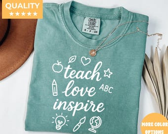 Teach love inspire shirt, boho floral teacher tee, retro teacher shirt, teacher gift  back to school teacher shirt, cute teacher graphic tee