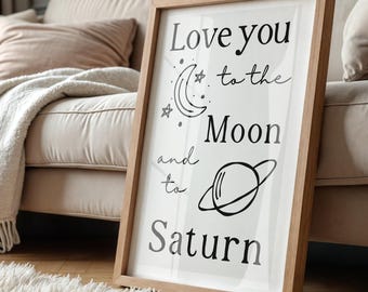 Póster lírico "Te amo hasta la Luna y Saturno" con cita de arte mural folclórico.