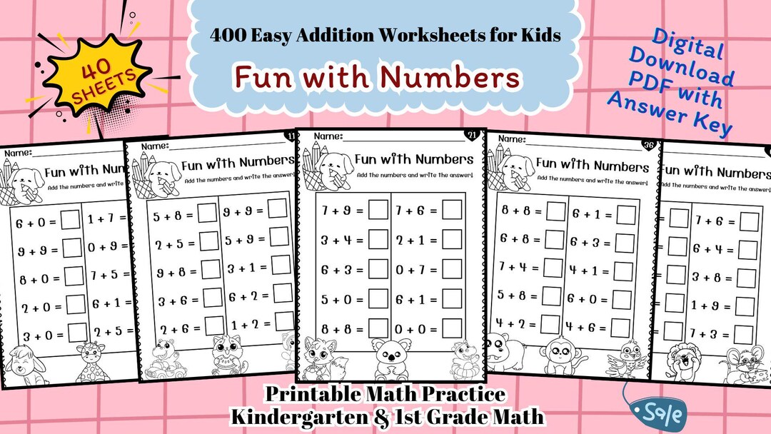 400 Easy Addition Worksheets for Kids | Printable Math Practice ...