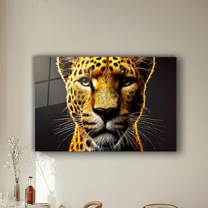 Leopard Glass Wall Art Decor Hanging | Extra Large Wall Art | Tempered Glass Wall Decor for Living Room, Leopard Glass Painting Home Decor
