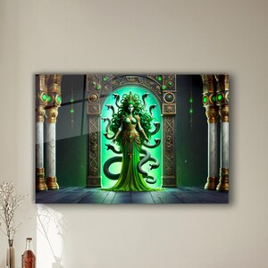 Medusa Glass Wall Art, UV Print Tempered Glass Wall Decor, Medusa Goddess of Serpents Aka Wall Hanging, Modern Living Room Wall Art Decor