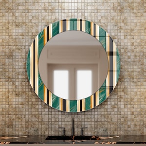 Abstract UV-Printed Glass Mirror: Round Wall Art Decor