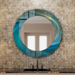 Temper glass mirror blue circle- Wall Mirror- Abstract Mirror- Wall Decor for Bathroom Mirror- Glass Wall Mirror for Bedroom- Mirror art
