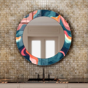 Blue Abstract Tempered Glass Wall Mirror: Modern Home Decor