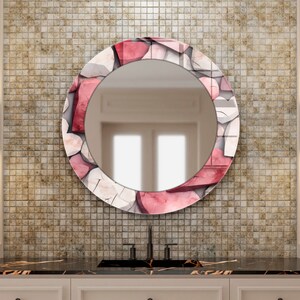 Miroir mural en verre trempé - Miroir décoratif mural pour salle de bain - Miroir mural en verre pour chambre à coucher - Miroir rose - Miroir texturé coloré