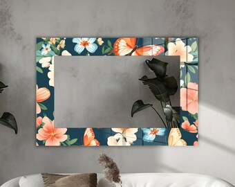 Floral Wall Mirror, Decorative Flower Mirror, Artistic Mirror for Bedroom Living Room, Soft Nature Inspired Glass Mirror Wall Art