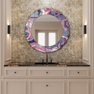 Tempered Glass Mirror- Wall Decor for Bathroom Mirror- Glass Wall Mirror for Bedroom- Living Room Decor mirror- Blue Round Wall Mirror Decor
