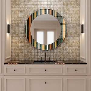Abstract Round Tempered Glass Mirror: UV-Printed Wall Art