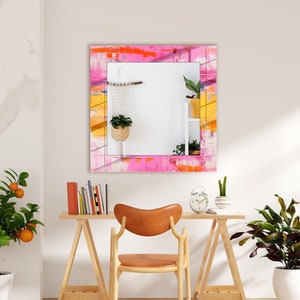 Square Glass Wall Mirror: UV-Printed Colorful Art Decor