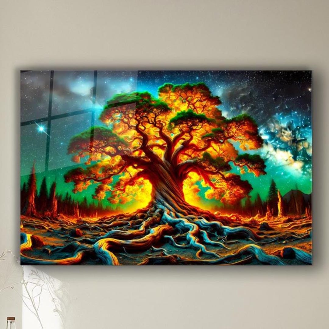 Tree of Life Glass Wall Art, Tree of Life Tempered Glass Wall Decor ...