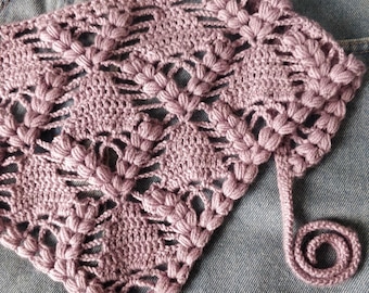 Pañuelo de encaje de ganchillo, diadema, bufanda estilo boho, pañuelo triangular, chal, estilo rústico, Spikelets, Festival de Verano