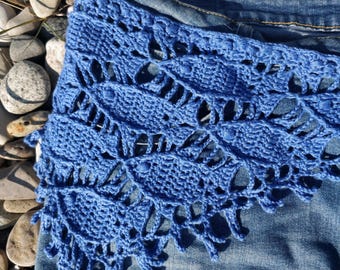 Gehaakte bandana, sjaal met vismotief, zomerfestival, boho-stijl, kanten sjaal, zee, oceaan