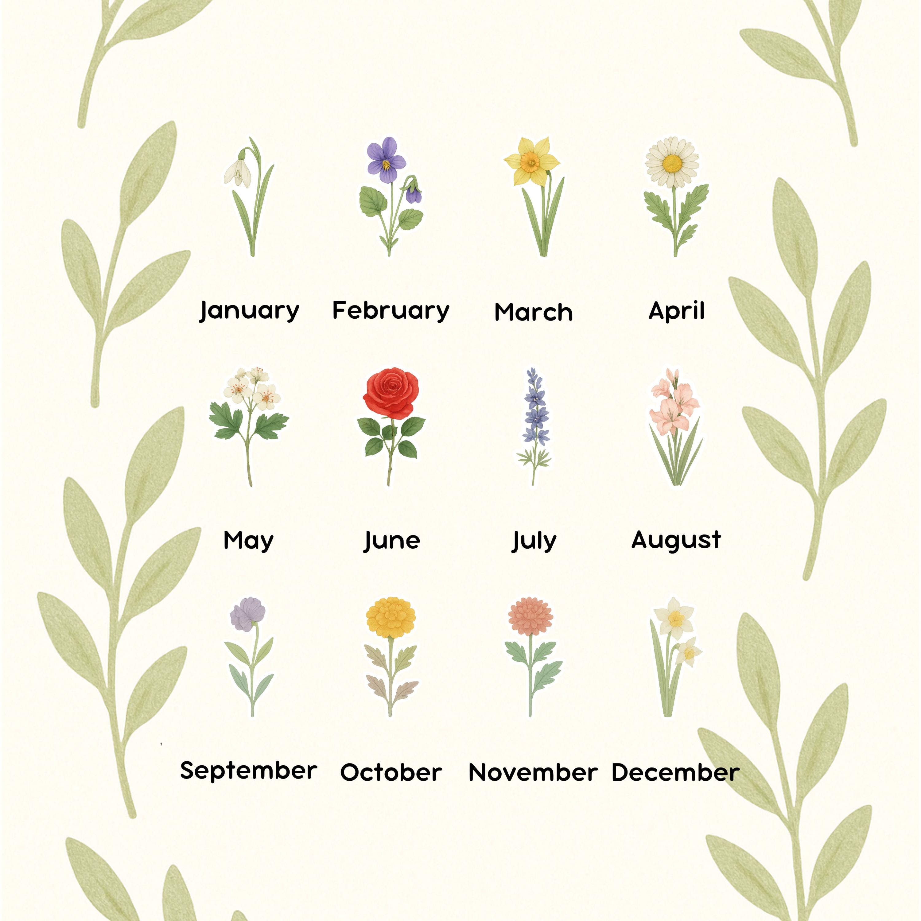 Birth month flower stickers