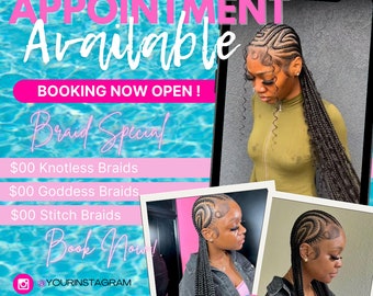 Flyer de cabelo trançado, modelo de mídia social, Canva faça você mesmo, trançado de verão