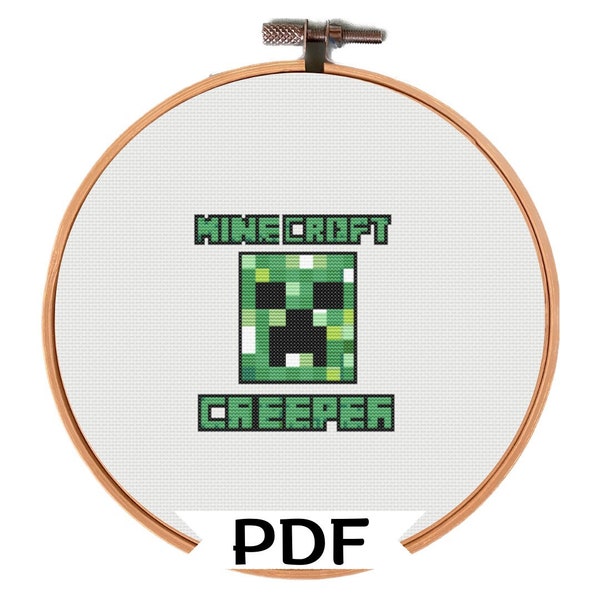 Minecraft Creeper Cross Stitch Pattern PDF, Instant Download, Boys embroidery, Steve Alex Herobrine, Minecraft Logo, Golden apple,video game