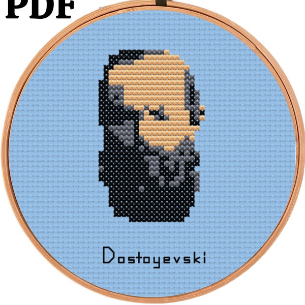 Fyodor Dostoevsky, Cross Stitch Pattern PDF, Instant Download, Miniature Cross Stitch, Bookmark embroidery pattern, Crime and Punishment