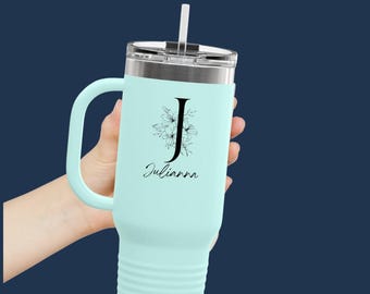 Personalized 40oz Tumbler with Handle Stainless Steel Monogrammed Thermos Customized with Lid and Straw Travel Mug Stanley Alternative