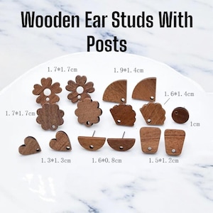 10 pieces (5 pairs) Laser Cut Wood Heart Round Flower Shaped Ear Post Stud Earrings With Loop