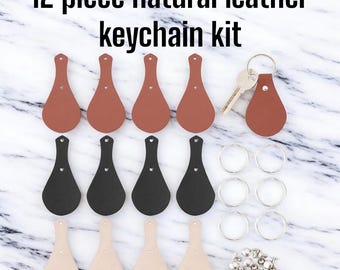12 Pack Genuine Leather Keychain Kit Leather with three colours