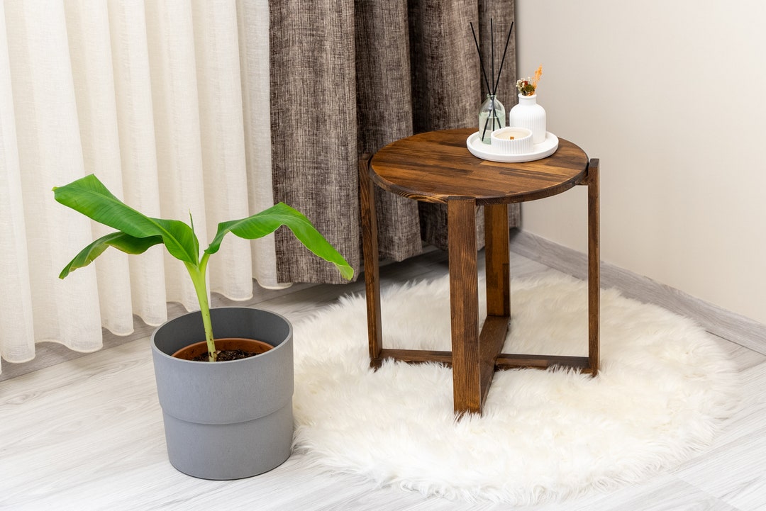 Solid Pine Wood Round Coffee Table Farmhouse End Table Etsy
