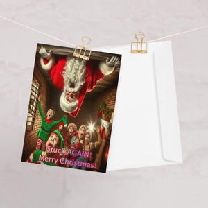 ¡Papá Noel atrapado en la chimenea! Tarjetas de regalo impresas en varios tamaños