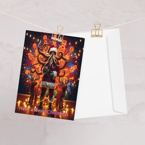 Cartes de voeux de père Noël de pieuvre. Cartes-cadeaux imprimées de différentes tailles