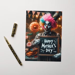 TARJETA DE FELICITACIÓN del Día de la Madre con payaso loco, psicodélica, única, impresa