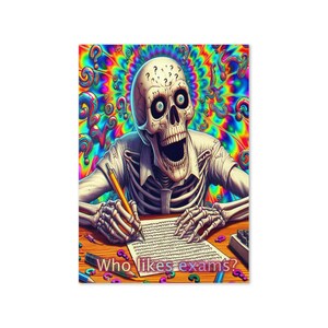 Scheletro che sostiene gli esami biglietto di auguri Trippy, Unico, stampa, Psichedelico