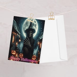 Carte de voeux Halloween sorcière, trippy, unique, impression, psychédélique