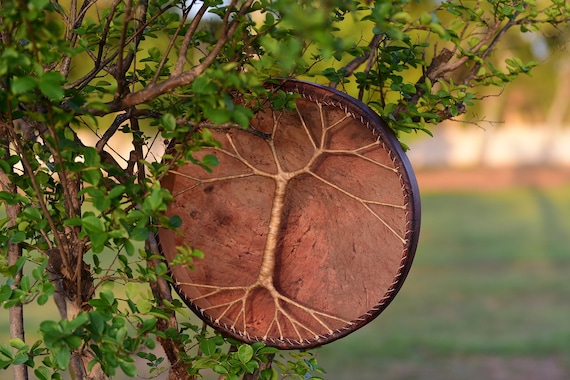 Tree of Life Shamanic Drum, Deer Hide Ash Wood, Spiritual Meditation Instrument (Free Bag)