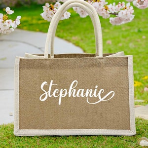 Personalized Burlap Tote Bags, Wedding Favors Gift for Her, Custom Name Jute Bag, Bachelorette Party, Bridesmaid Gift Bag, Bridesmade Bag