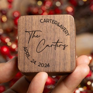 Personalized Walnut Ring Box: Engraved Wedding Proposal Ring Holder