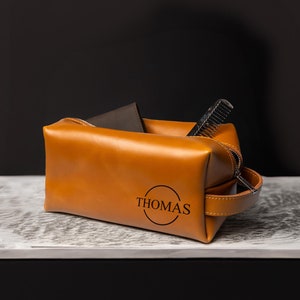 Laser Engraved Leather Travel Kit, Personalized Toiletry Bag for Anniversaries, Leather Toiletry Bag, Personalized Gifts For Men