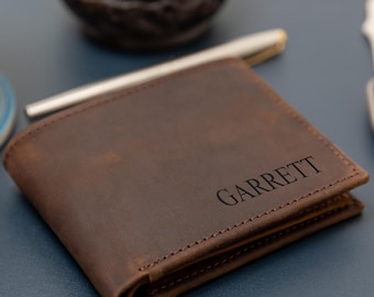 Personalized Leather Wallet Engraving Birthday Gift for Him Custom Photo Wallet Gift For Dad, Husband, Boyfriend Your Text Or Logo