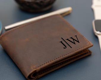 Personalized Bifold Leather Mens Wallet, Handwriting Engraved Custom Gift, Anniversary, Boyfriend, Husband, Dad Father's Day RFID Blocking
