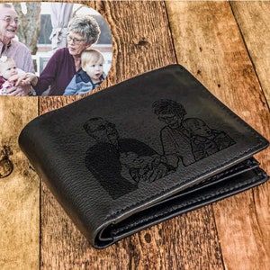 Cartera personalizada con foto grabada para hombre, cartera de cuero para él, regalos para el esposo, cartera con foto, regalos para el Día del Padre, regalos para papá